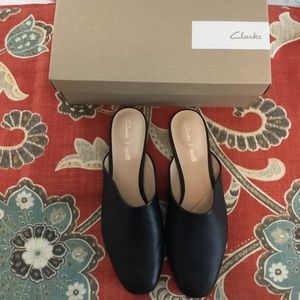 Clark’s leather mules, size 9.5; new in box.